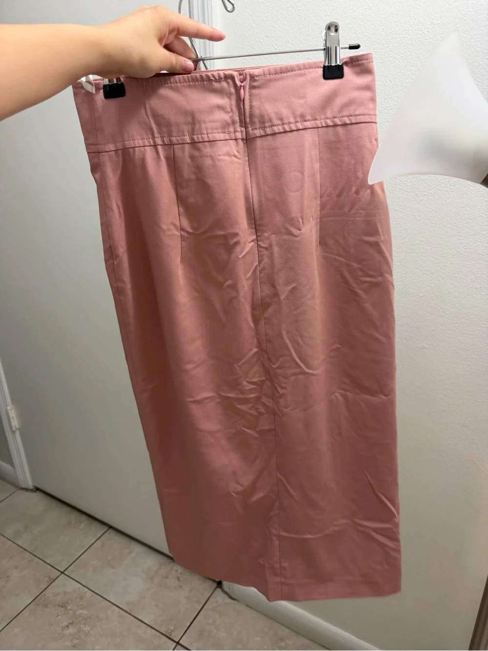 High-Rise Dusty Rose Button-Front Midi Skirt, fits like XS
